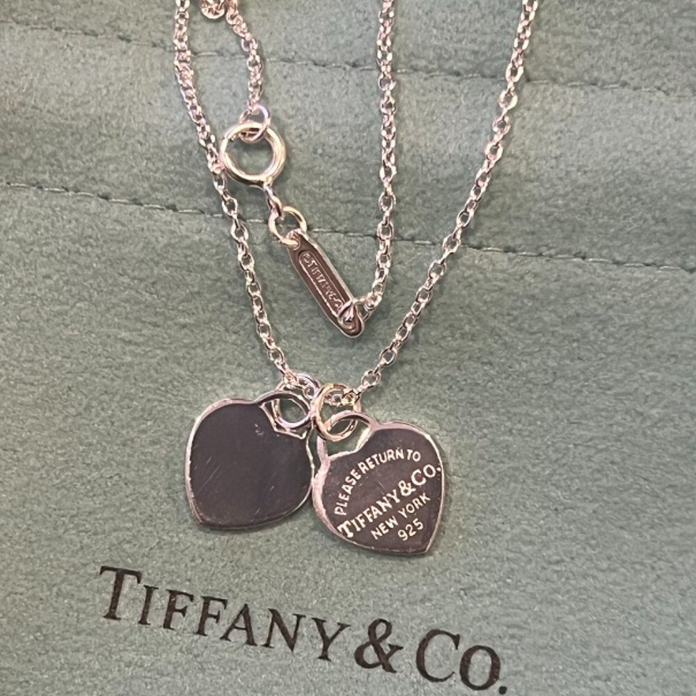 Authentic Tiffany & Co. Double Heart Tag Necklace